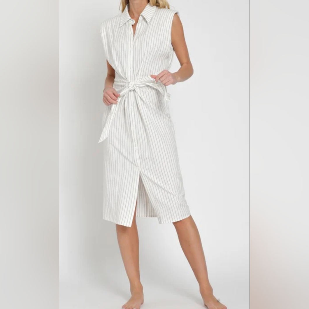 Aakaa Pinstripe Sleeveless Shirt Dress